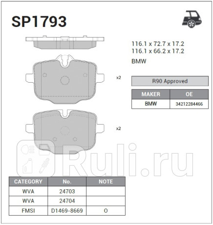SP1793 - Колодки тормозные дисковые задние (HI-Q) BMW X3 G01 (2017-2019) для BMW X3 G01 (2017-2021), HI-Q, SP1793