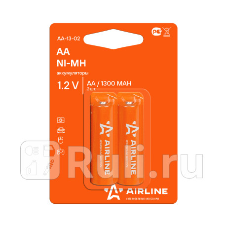 Батарейка-аккумулятор "airline" hr6/aa (ni-mh, 1300 mah) (2 шт.) AIRLINE AA-13-02 для Автотовары, AIRLINE, AA-13-02