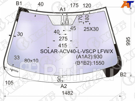 SOLAR-ACV40-L-VSCP LFW/X - Лобовое стекло (XYG) Toyota Camry 40 рестайлинг (2009-2011) для Toyota Camry V40 (2009-2011) рестайлинг, XYG, SOLAR-ACV40-L-VSCP LFW/X