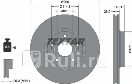 92185403 - Диск тормозной передний (TEXTAR) Toyota Kluger 1 (2000-2003) для Toyota Kluger 1 (2000-2003), TEXTAR, 92185403